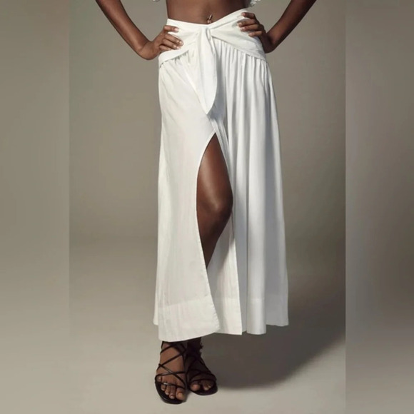 NWT Anthropologie White Poplin Side-Slit Front-Tie Skirt 3X - Picture 1 of 8